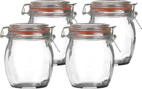 Urban Living Voorraadpot/bewaarpot - 4x - 750 ml - glas - met beugelsluiting - D11 x H14 cm - Voorraadpot