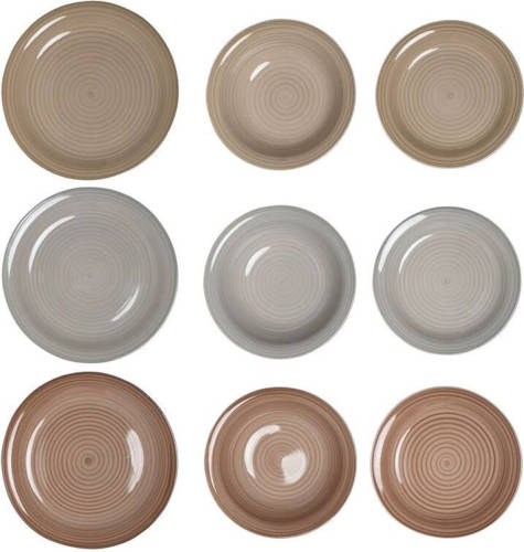 Serviesset DKD Home Decor Bruin Grijs Keramiek 18 Onderdelen 26,5 x 26,5 x 3 cm