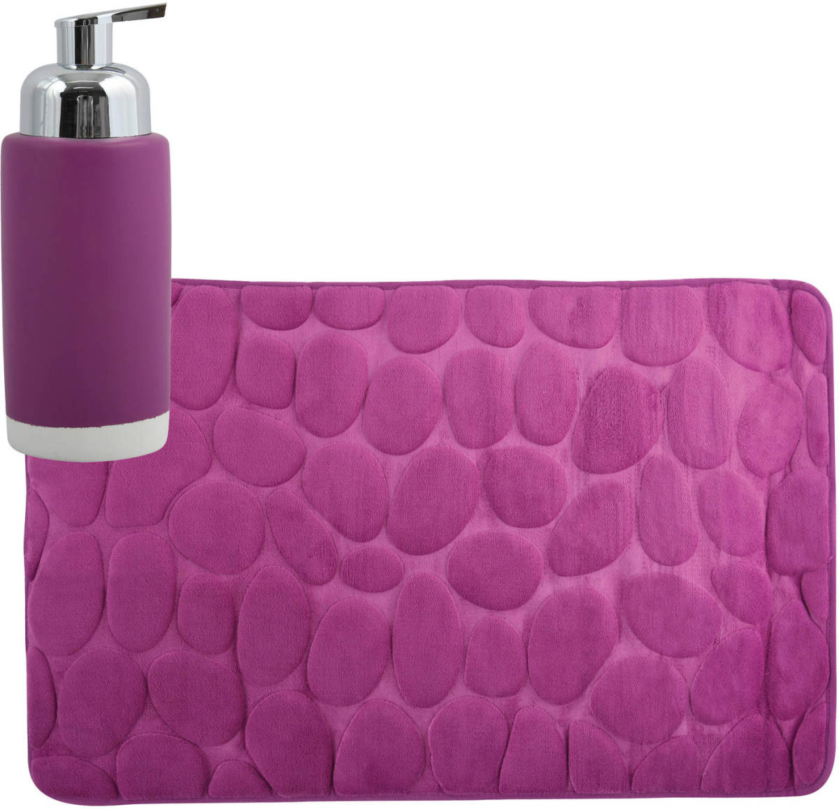 MSV badkamer droogloop mat/tapijt Kiezel - 50 x 80 cm - zelfde kleur zeeppompje - paars - Badmatjes