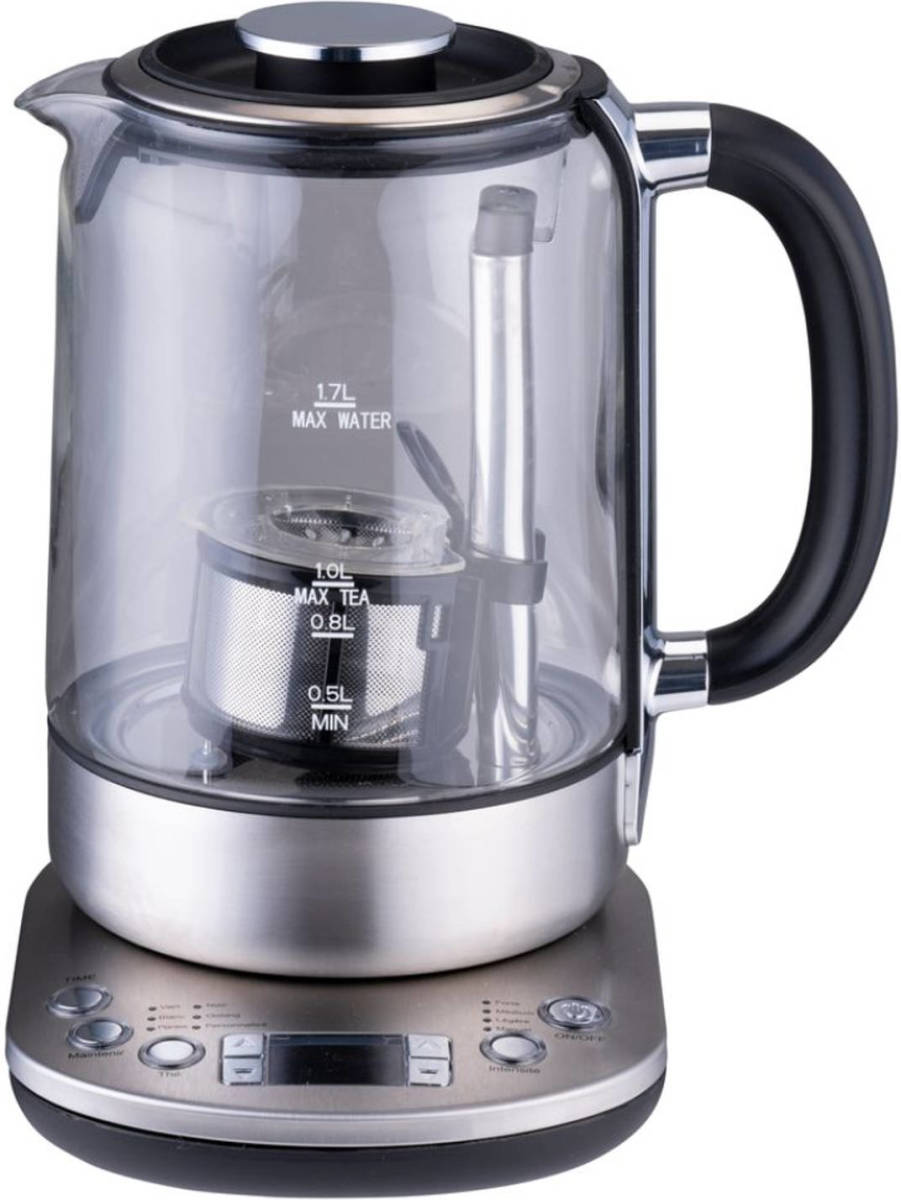 Alpina Waterkoker met Theemand - 1.7 L - 2200 W - Waterketel - Warmhoudmodus - Digitaal Display - RVS - Glas