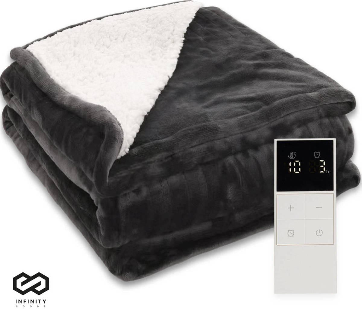 Infinity Goods Elektrische Deken - Warmtedeken - 2-Persoons - 180 x 160 cm - Met Timer - Bovendeken - Fleece - Antraciet