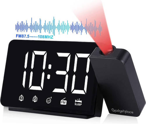 Gadgetplace Wekkerradio met Projectie en Dubbele Wekker - Digitale wekker met FM Radio - Projectie klok - Incl. Batterij