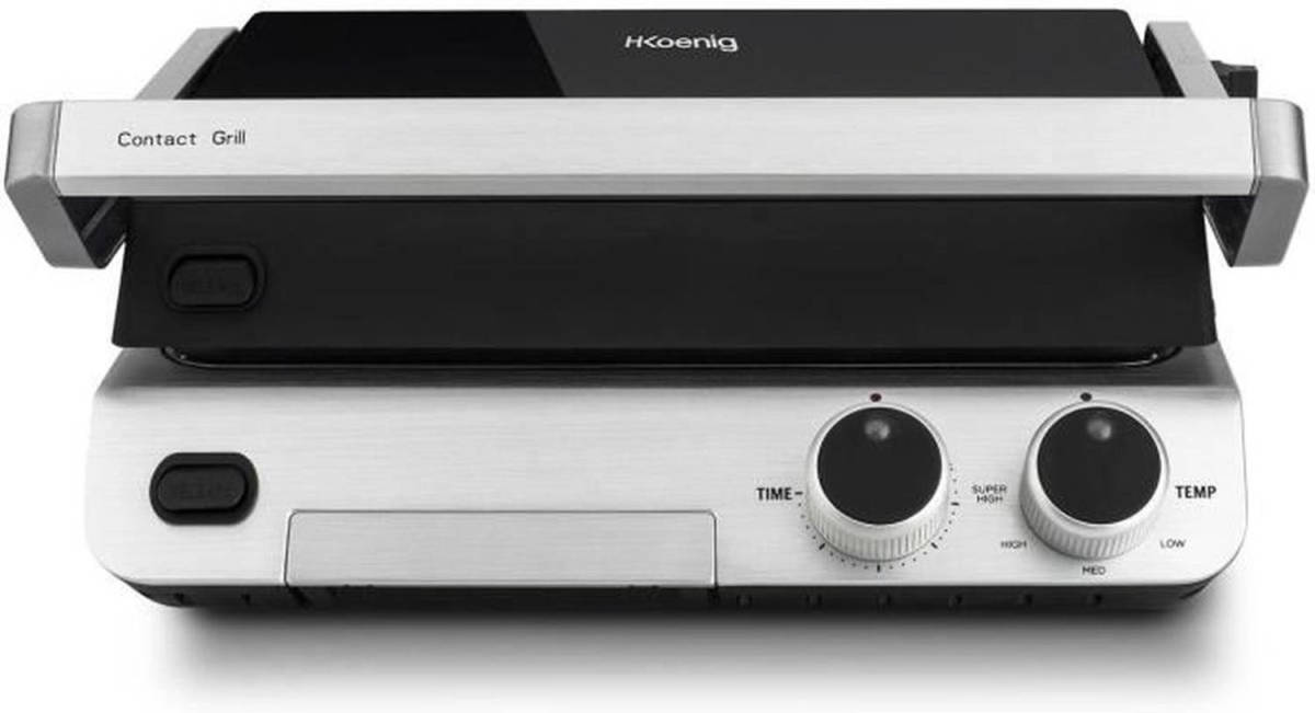 Hkoenig GR70 Grill, barbecue, bakplaat en panini - 30x25cm - Regelbare thermostaat - 2000W - 180° opening