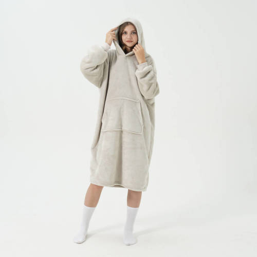 Dutch Decor SHERRY Oversized Hoodie - 70x110 cm - Hoodie & deken in één - heerlijke, grote fleece hoodie deken - Pumice Stone - beig