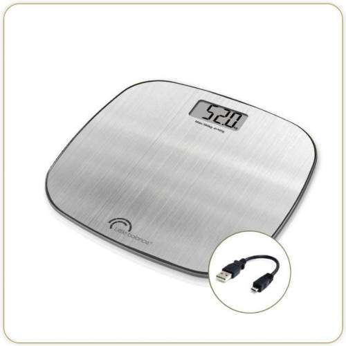 LITTLE Balance 8416 Inox Soft USB, Personenweegschaal zonder batterij, USB oplaadbaar, 180 kg / 100 g, Roestvrij staal