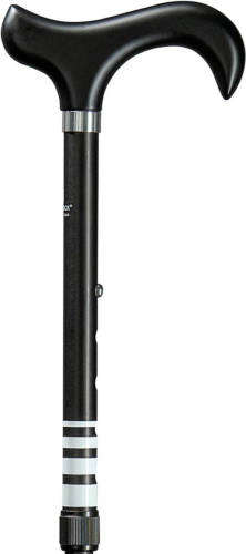 Gastrock Wandelstok Verstelbaar - Zwart - Ringel - Aluminium - Derby handvat - Lengte 85 - 95 cm