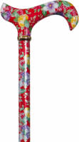 Classic Canes Verstelbare Wandelstok - Tea Party - Rood - Bloemen - Aluminium - Derby handvat - Lengte 77 - 100 cm