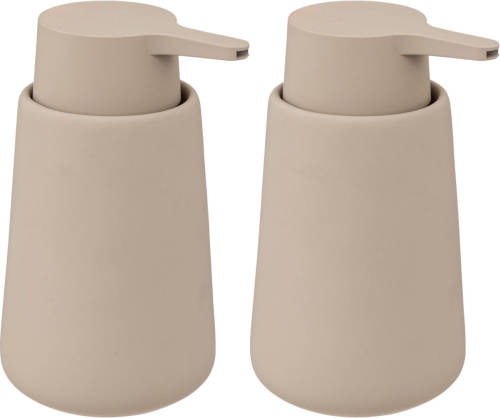 5five Zeeppompje/dispenser - 2x - Cocoon - kunststeen - beige - 15 cm - 300 ml - Zeeppompjes