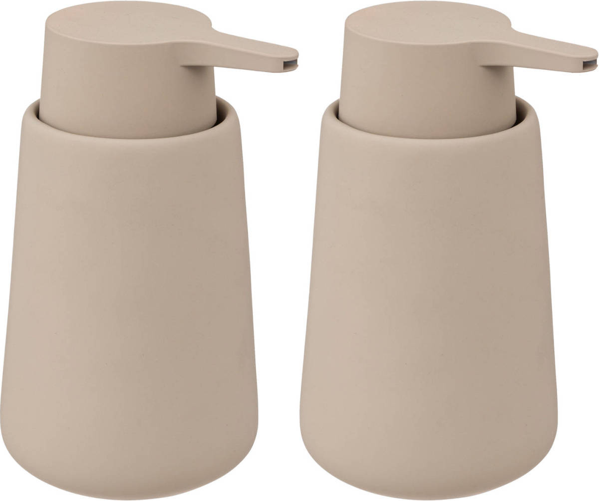 5five Zeeppompje/dispenser - 2x - Cocoon - kunststeen - beige - 15 cm - 300 ml - Zeeppompjes