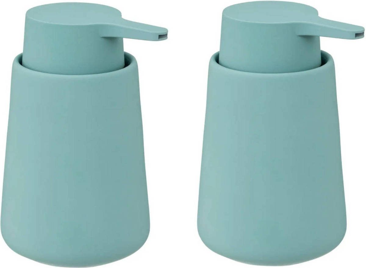 5five Zeeppompje/dispenser - 2x - Cocoon - kunststeen - ijsblauw - 15 cm - 300 ml - Zeeppompjes