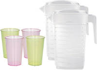 Forte Plastics 4x stuks water/limonade schenkkannen 2 liter met 36x kunststof glazen voordeelset - Schenkkannen