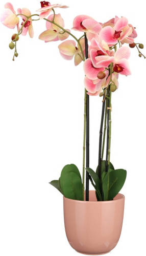 Mica Decorations Orchidee kunstplant roze - 75 cm - inclusief bloempot lichtroze glans - Kunstplanten