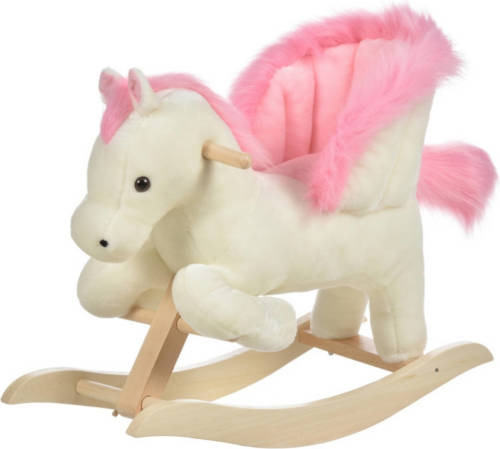 Zenzee Hobbeldier - Hobbelpaard - Schommelpaard - Schommelstoel voor Kinderen - Speelgoed - wit/roze - 70 x 28 x 57 cm