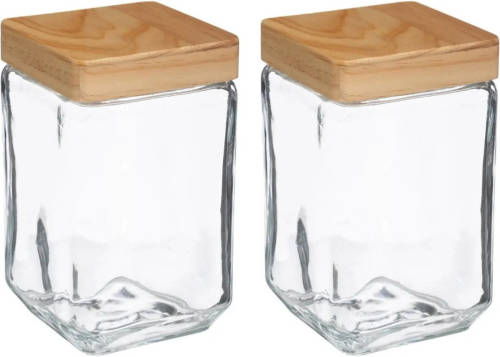 5five 2x stuks voorraadbussen/voorraadpotten 1,25L glas met houten deksel - Voorraadpot