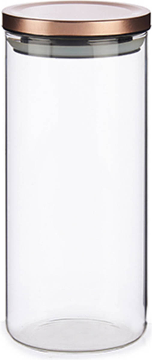 Vivalto Glazen luxe keuken voorraadpot/voorraadbus met deksel rose goud 1380 ml - Voorraadpot