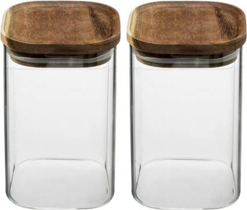 5five 2x stuks voorraadbussen/voorraadpotten 1L glas met acacia houten deksel - Voorraadpot