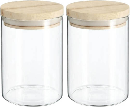 Secret de Gourmet 2x stuks voorraadbussen/voorraadpotten 0,6L glas met houten deksel - Voorraadpot