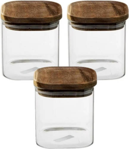 5five 3x stuks voorraadbussen/voorraadpotten 0,6L glas met acacia houten deksel - Voorraadpot