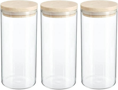 Secret de Gourmet 3x stuks voorraadbussen/voorraadpotten 1,3L glas met houten deksel - Voorraadpot