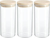 Secret de Gourmet 3x stuks voorraadbussen/voorraadpotten 1,3L glas met houten deksel - Voorraadpot