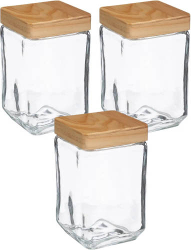 5five 3x stuks voorraadbussen/voorraadpotten 1,25L glas met houten deksel - Voorraadpot