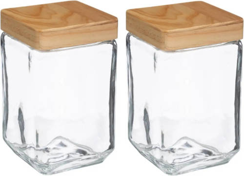 5five 2x stuks voorraadbussen/voorraadpotten 1,7L glas met houten deksel - Voorraadpot