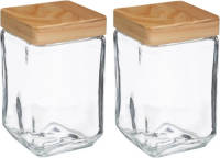 5five 2x stuks voorraadbussen/voorraadpotten 1,7L glas met houten deksel - Voorraadpot