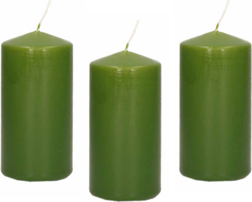 Trend Candles 8x Kaarsen olijfgroen 6 x 12 cm 40 branduren sfeerkaarsen - Stompkaarsen