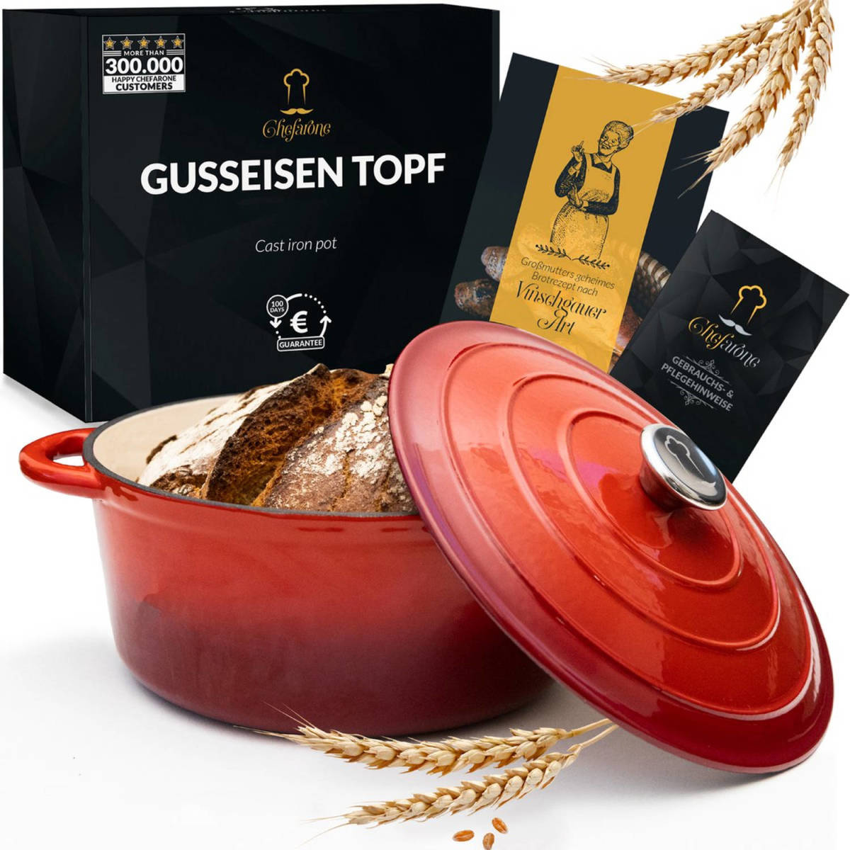 Gietijzeren Pan Chefarone 4.7L - Braadpan Inclusief Deksel - Kookpan voor alle Warmtebronnen - Kookpot Ø 26CM