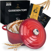 Chefarone Gietijzeren Pan - Braadpan Inclusief Deksel - Geschikt Voor Alle Warmtebronnen - Geëmailleerd Rood