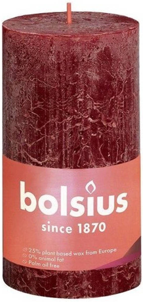 Bolsius Stompkaars Velvet Red Ø68 mm - Hoogte 13 cm - Donkerrood - 60 branduren