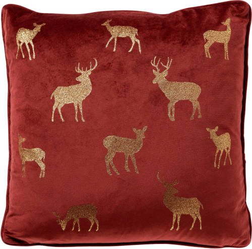 Dutch Decor DEER - Sierkussen 45x45 cm - velvet - kerst - Biking Red - rood