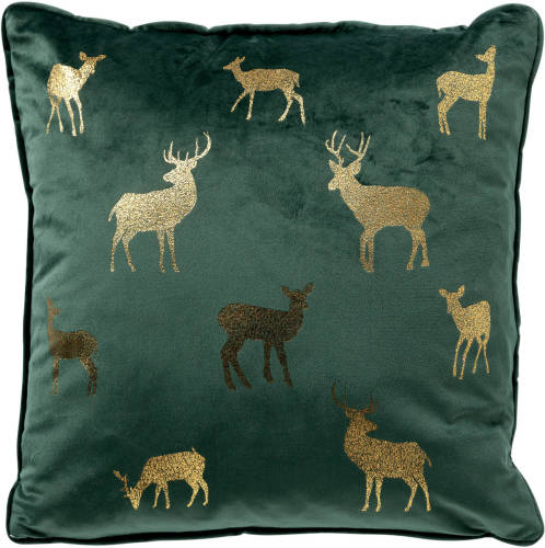 Dutch Decor DEER - Sierkussen 45x45 cm - velvet - kerst - Mountian View - donkergroen