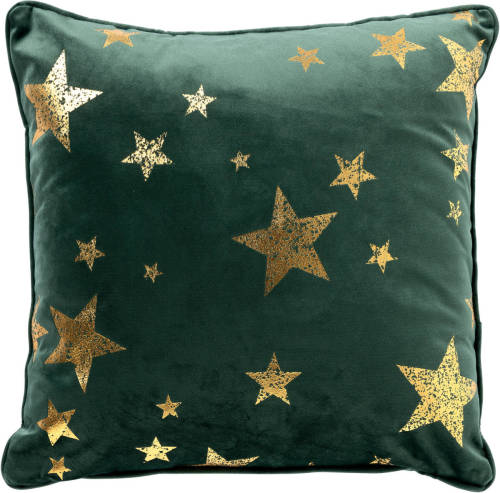 Dutch Decor STARS - Sierkussen 45x45 cm - velvet met gouden sterren - Mountain View - donkergroen