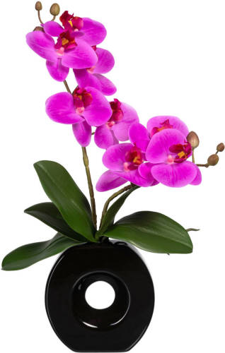 Kopu ® Kunstbloem Lila Orchidee 35 cm in zwarte Vaas - Phalenopsis