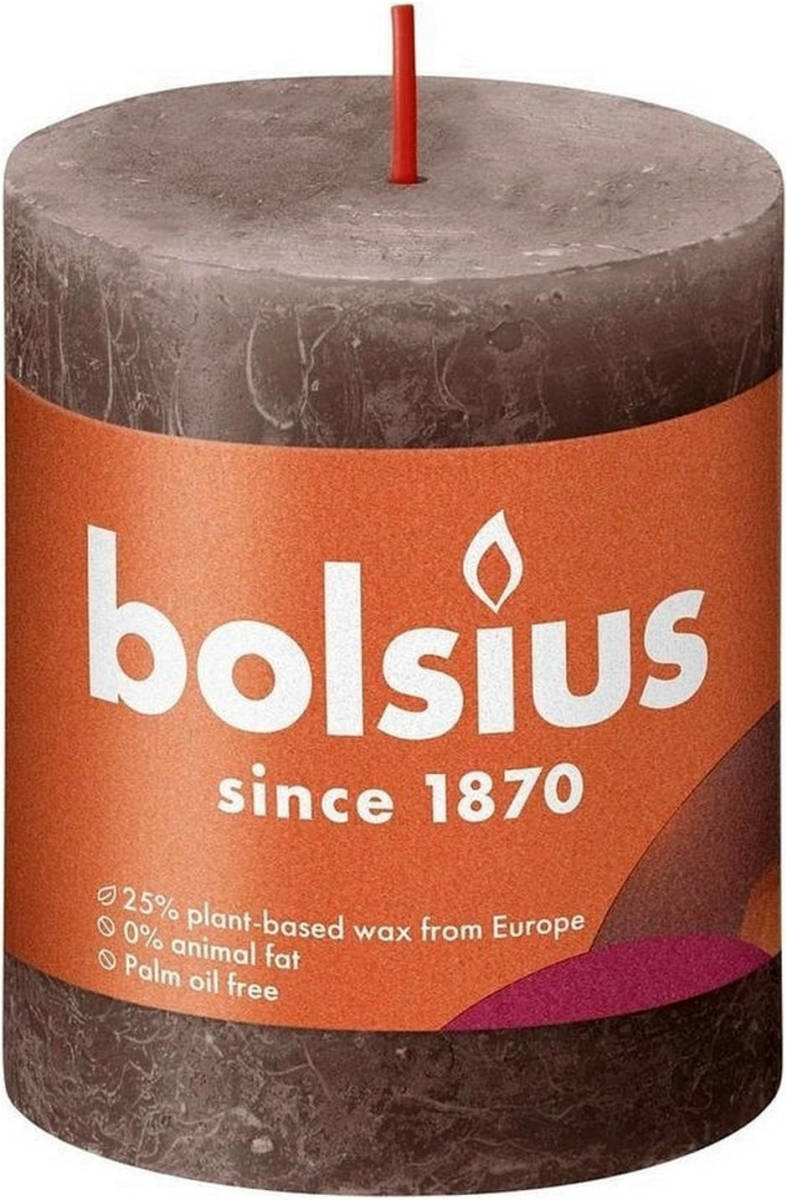 Bolsius Stompkaars Rustic Taupe Ø68 mm - Hoogte 8 cm - Taupe - 35 branduren