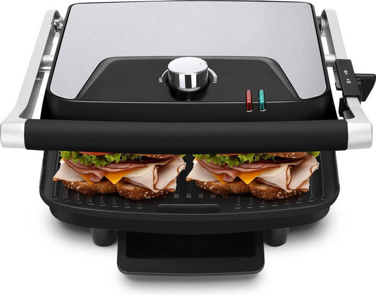 BES LED Contactgrill - Tosti Apparaat - Tosti Ijzer - Aigi Uzana - Cool Touch - RVS - Zwart/Zilver
