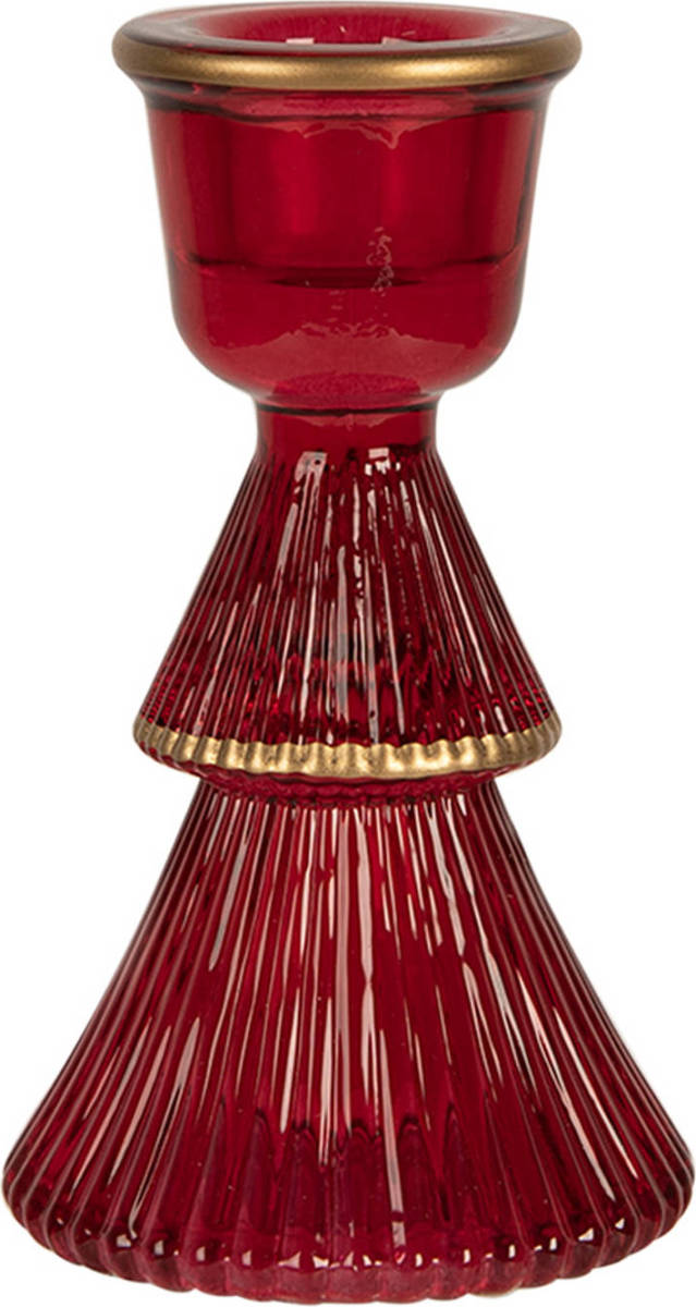 Clayre & Eef Kandelaar Ø 6x10 cm Rood Glas Rood