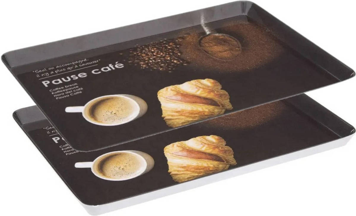 5five 2x stuks dienbladen/serveerbladen rechthoekig Koffie 30 x 22 cm zwart - Dienbladen