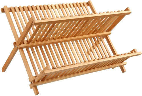 Secret de Gourmet Afdruiprek/afwasrek 2-laags bruin 42 x 33 cm van bamboe hout - Afdruiprekken
