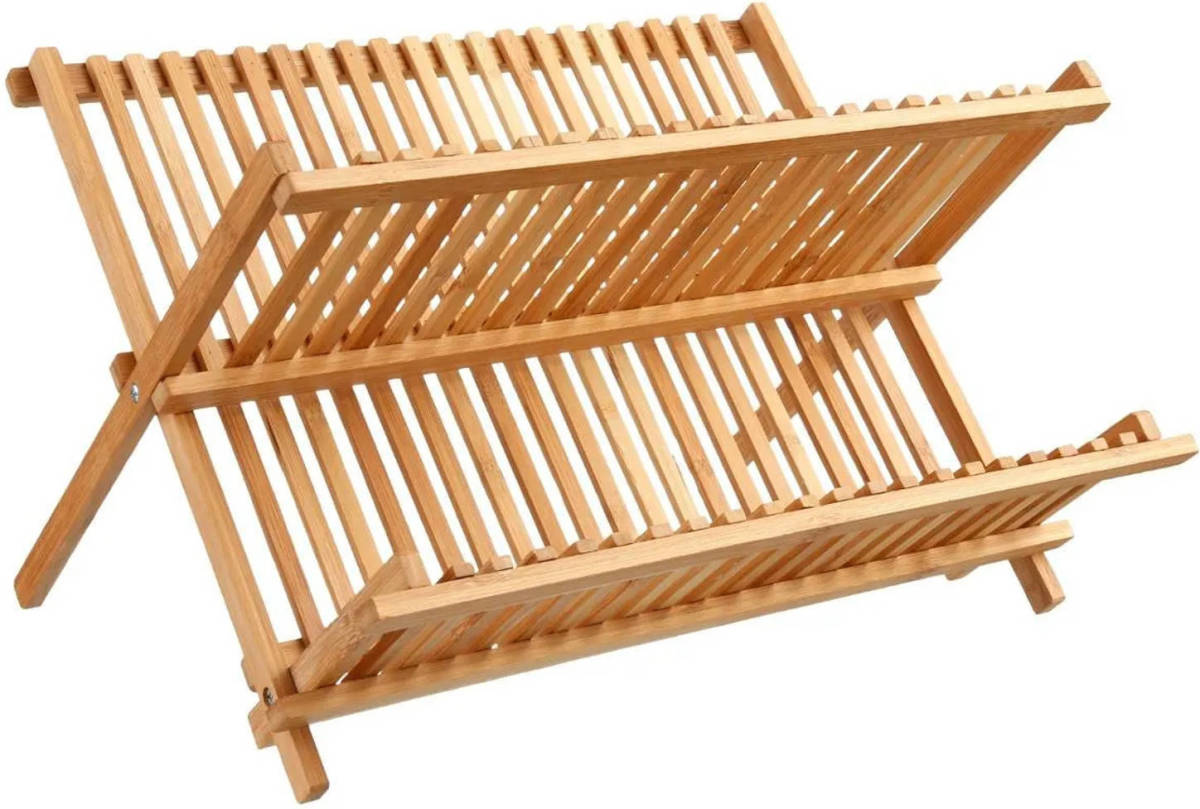 Secret de Gourmet Afdruiprek/afwasrek 2-laags bruin 42 x 33 cm van bamboe hout - Afdruiprekken