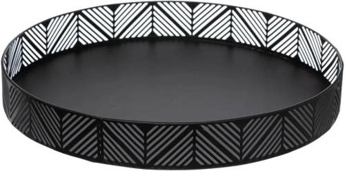 Secret de Gourmet Dienblad/serveerblad rond D30 cm metaal zwart met rand - Dienbladen