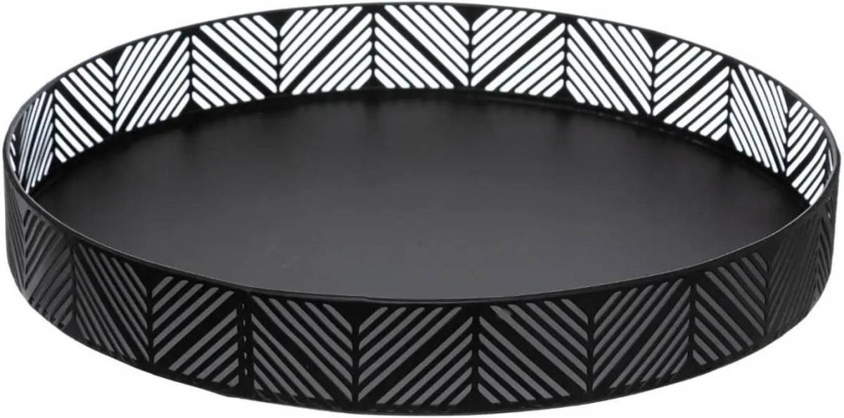 Secret de Gourmet Dienblad/serveerblad rond D30 cm metaal zwart met rand - Dienbladen