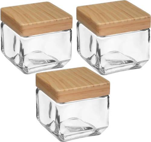 5five 3x stuks voorraadbussen/voorraadpotten 0,85L glas met houten deksel - Voorraadpot