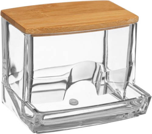 5five Wattenstaafjes houder/box/dispenser 9,5 x 7,5 cm van kunststof/bamboe - Opbergbox