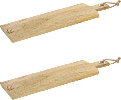 Secret de Gourmet 2x Stuks snijplank met handvat 58 x 16 cm van mango hout - Snijplanken