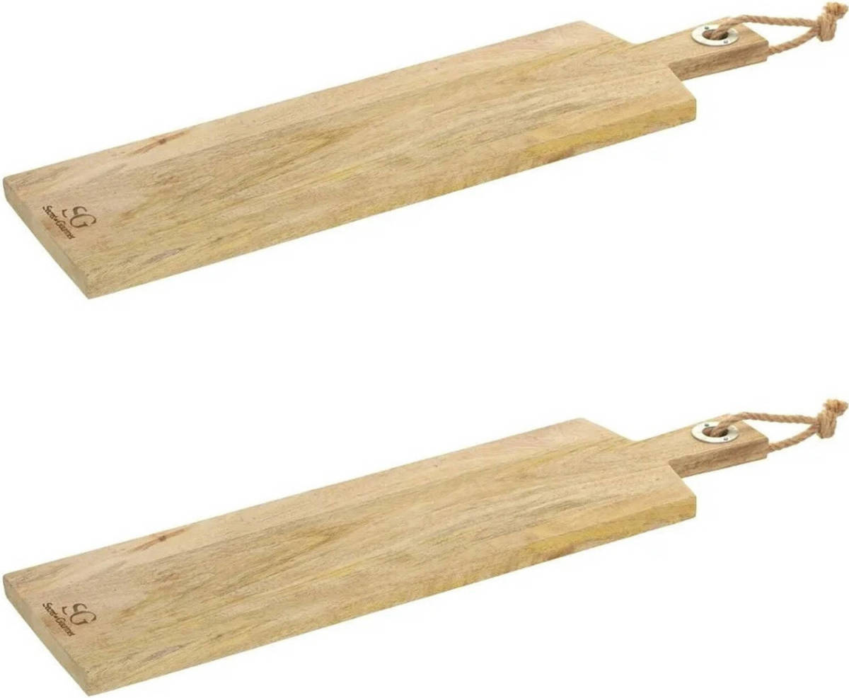 Secret de Gourmet 2x Stuks snijplank met handvat 58 x 16 cm van mango hout - Snijplanken