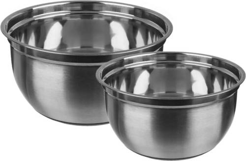 Secret de Gourmet Set 2x stuks beslagkommen/mengkommen RVS 4,5L/1L met antislip - Mengkommen