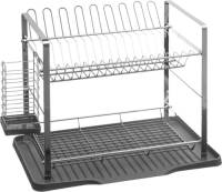 Secret de Gourmet Luxe afdruiprek/afwasrek 2-laags met lekbak grijs 50 x 30,5 cm van kunststof - Afdruiprekken