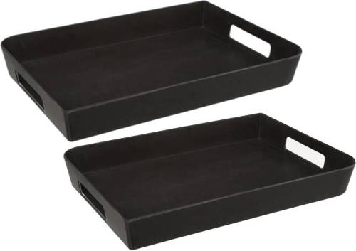 5five 2x stuks dienbladen/serveerbladen rechthoekig 45 x 30 cm zwart met handvaten - Dienbladen